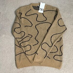 Zara Men's Beige Sweater with Black Design